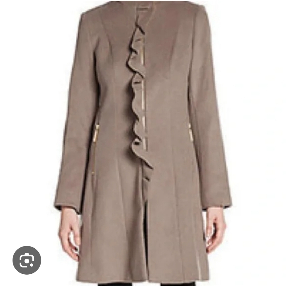 NWT T Tahari Ruffle Front Wool Blend Coat